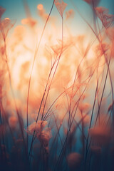 Wall Mural - Wild grass at sunset. Macro image, shallow depth of field. Abstract summer nature background.