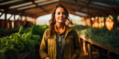 female agricultural entrepreneur managing her organic farm business, showcasing the role of women in sustainable agriculture. Generative AI