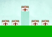 Illustration Of Row Of Houses With Single One Standing Higher Than Others
