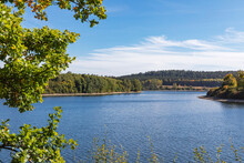 Belgium, Liege Province, View Of Lake Butgenbach And Surrounding Forest