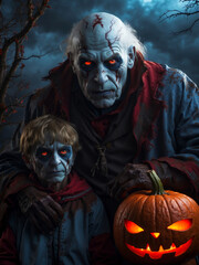 Wall Mural - A zombie with a little zombie for Helloween.