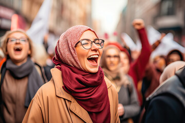 Brave Islamic women in a demonstration for their rights