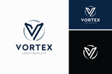 Fototapeta  - Initial Letter V with circular vortex spin motion logo design
