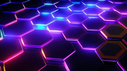 Poster - Neon Hexagons Background