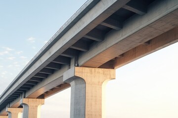 A picture of a long bridge spanning over a body of water. This image can be used to represent travel, transportation, or scenic landscapes