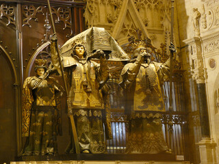 Wall Mural - Sevilla (Spain). Detail of the grave of Christopher Columbus inside the Cathedral of Seville