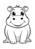 Fototapeta Pokój dzieciecy - Cartoon Hippo  Coloring Page isolated on white