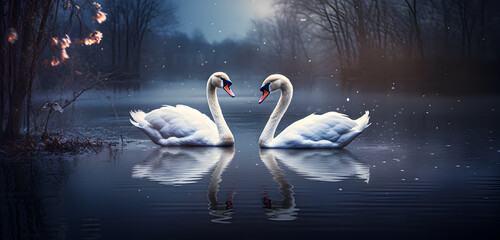 Naklejka na meble Image of two swans in a pond.