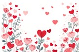 Fototapeta Kwiaty - Romantic card for valentine's day and mother's day, festive mood red hearts and flowers on a white background