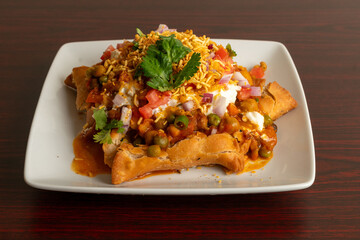 Wall Mural - samosa snack with chickpeas and chutney