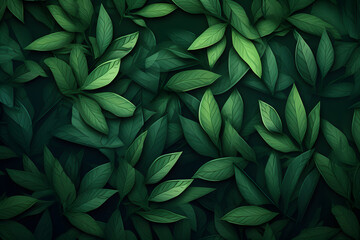  green leaves abstract background. Generative AI.