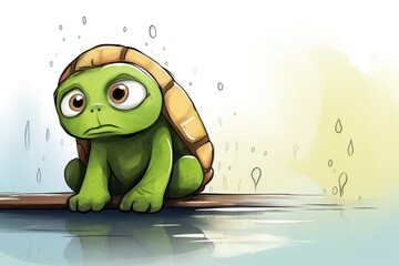 Wall Mural - Illustration of sad turtle in the rain