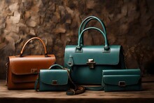 Handbags On Table Leather Purse