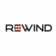 ©  K REEM STUDIO - Rewind text logo design with the symbol on the letter E.
