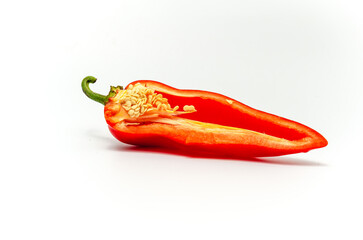 Wall Mural - Red sweet pepper, half isolated on white background. View from above.