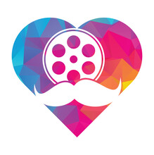 Mustache Film Roll Heart Shape Concept Logo Design Vector.