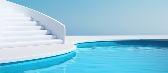 Wall Mural - Curved stairs lead to a pool with blue water Copy space image Place for adding text or design