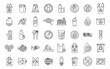 Microplastics pollution icons set outline vector. Fish environment plastic. Ocean dirty recycle