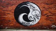 Yin Yang Graffiti On A Brick Wall. Street Art Concept. Yin And Yang Concept. Yoga Concept. Yin And Yang. Oriental Concept. Street Art Concept.