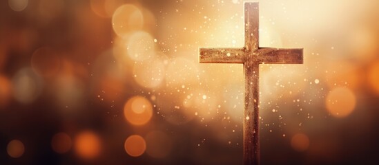 Poster - Blurred cross on a bright backdrop Copy space image Place for adding text or design