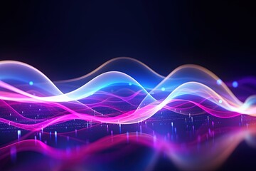 Wall Mural - abstract futuristic background with pink blue glowing neon moving high speed wave lines and bokeh li