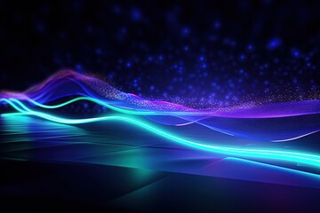 Wall Mural - abstract futuristic background with pink blue glowing neon moving high speed wave lines and bokeh li