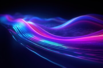 Wall Mural - abstract futuristic background with pink blue glowing neon moving high speed wave lines and bokeh li