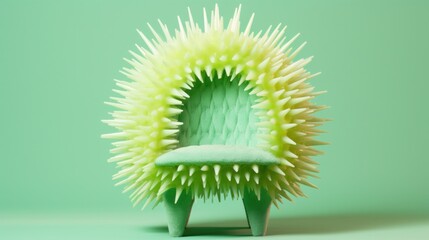 Poster - A chair made out of spikes on a green surface, AI