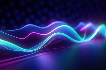 Wall Mural - abstract futuristic background with pink blue glowing neon moving high speed wave lines and bokeh li