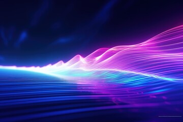 Wall Mural - abstract futuristic background with pink blue glowing neon moving high speed wave lines and bokeh li