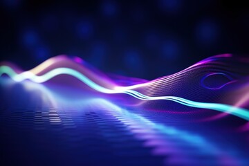 Wall Mural - abstract futuristic background with pink blue glowing neon moving high speed wave lines and bokeh li