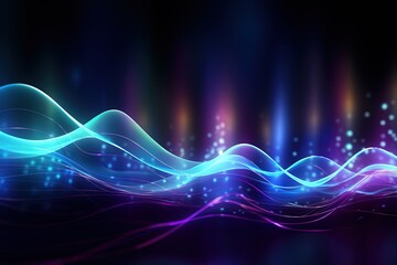 Wall Mural - abstract futuristic background with pink blue glowing neon moving high speed wave lines and bokeh li