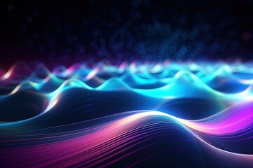 Wall Mural - abstract futuristic background with pink blue glowing neon moving high speed wave lines and bokeh li