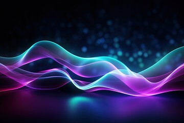 Wall Mural - abstract futuristic background with pink blue glowing neon moving high speed wave lines and bokeh li