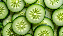 Pattern Of Sliced Cucumber Close Up Top View