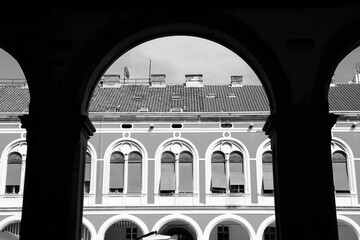 Wall Mural - Prokurative in Split, Croatia. Black and white photo retro style.