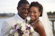 © Henryzoom - Happy smiling bride and groom, African American wedding couple