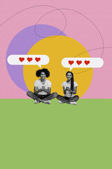 Poster - Creative abstract template collage of funny couple virtual communication valentine day dating concept weird freak bizarre unusual fantasy