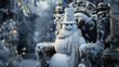 Snowman sits in a chair in the snowy kingdom