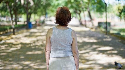 Wall Mural - Middle age woman wearing sportswear standing backwards at park