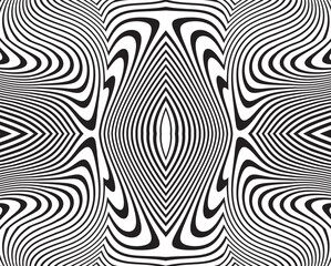 Wall Mural - Wave design black and white. Digital image with a psychedelic stripes. Argent base for website, print, basis for banners, wallpapers, business cards, brochure, banner. Line art optical