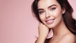 © Natalia Klenova - Portrait of young beautiful woman with perfect smooth skin isolated over pink background