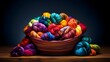 Precise arrangement of colorful yarn skeins, a delight for knitting enthusiasts