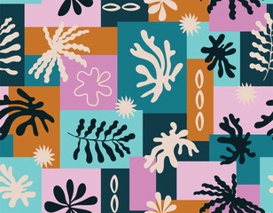 Wall Mural - Trendt abstract seamless vector patterns in Matisse style withNature Botanical garden flower abd leaves