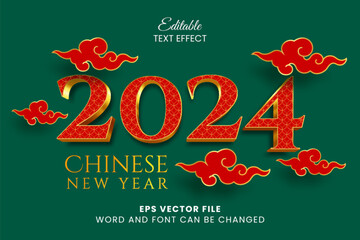 Wall Mural - 2024 happy chinese new year red and gold 3d text effect
