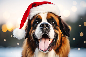 Sticker - Saint Bernard dog excited for christmas with red santa hat