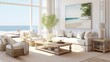 © Nature - a coastal-inspired lounge featuring light colors natural textures and panoramic windows for a serene and airy coastal retreat