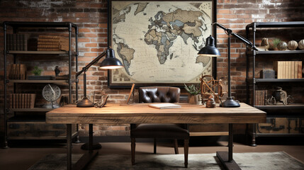 Wall Mural - Industrial-style home office with a reclaimed wood desk Design and a bookshelf