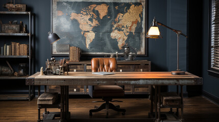 Wall Mural - Industrial-style home office with a reclaimed wood desk Design and a bookshelf