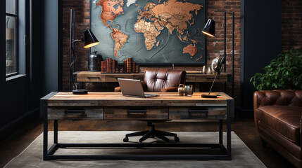 Wall Mural - Industrial-style home office with a reclaimed wood desk Design and a bookshelf